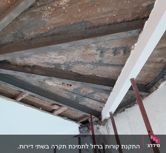 עבודת שבירת קיר וחיזוק קונסטרוקציה עם קורות פלדה ורגלי תמיכה